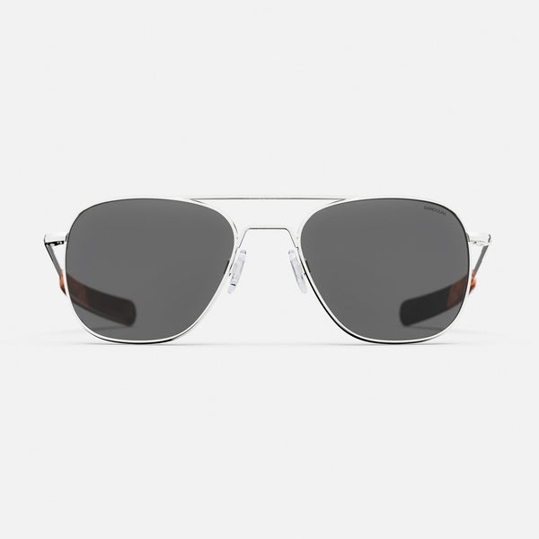 Aviator - 23k White Gold & American Gray with Jetway Temples - Prescription Sunglasses