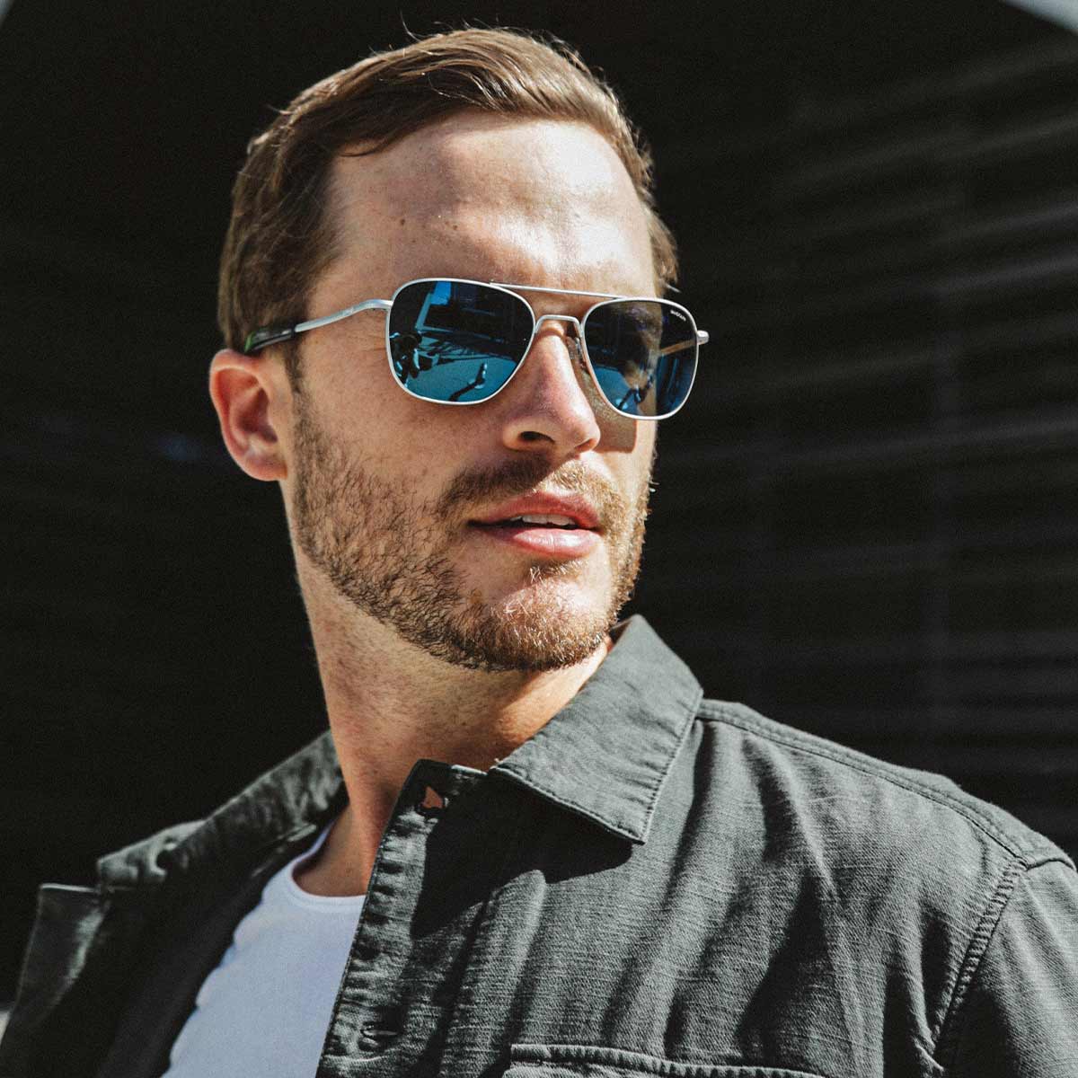 Aviator - Matte Chrome & Atlantic Blue - Prescription Sunglasses ...